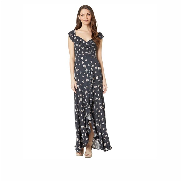 flynn skye monica maxi dress New Flynn Skye Monica Maxi Dress Womens Large Black Ruffle Off Shoulder
